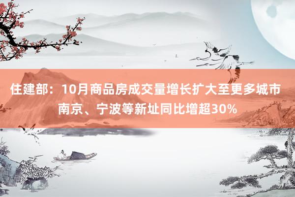 住建部：10月商品房成交量增长扩大至更多城市 南京、宁波等新址同比增超30%